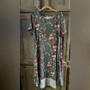 Floral Print Dress in blue and brick red